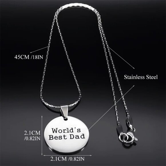 Worlds Best Dad, Fathers Day Necklace Gifts for Father's Day, Stainless Steel - Picture 6 of 6